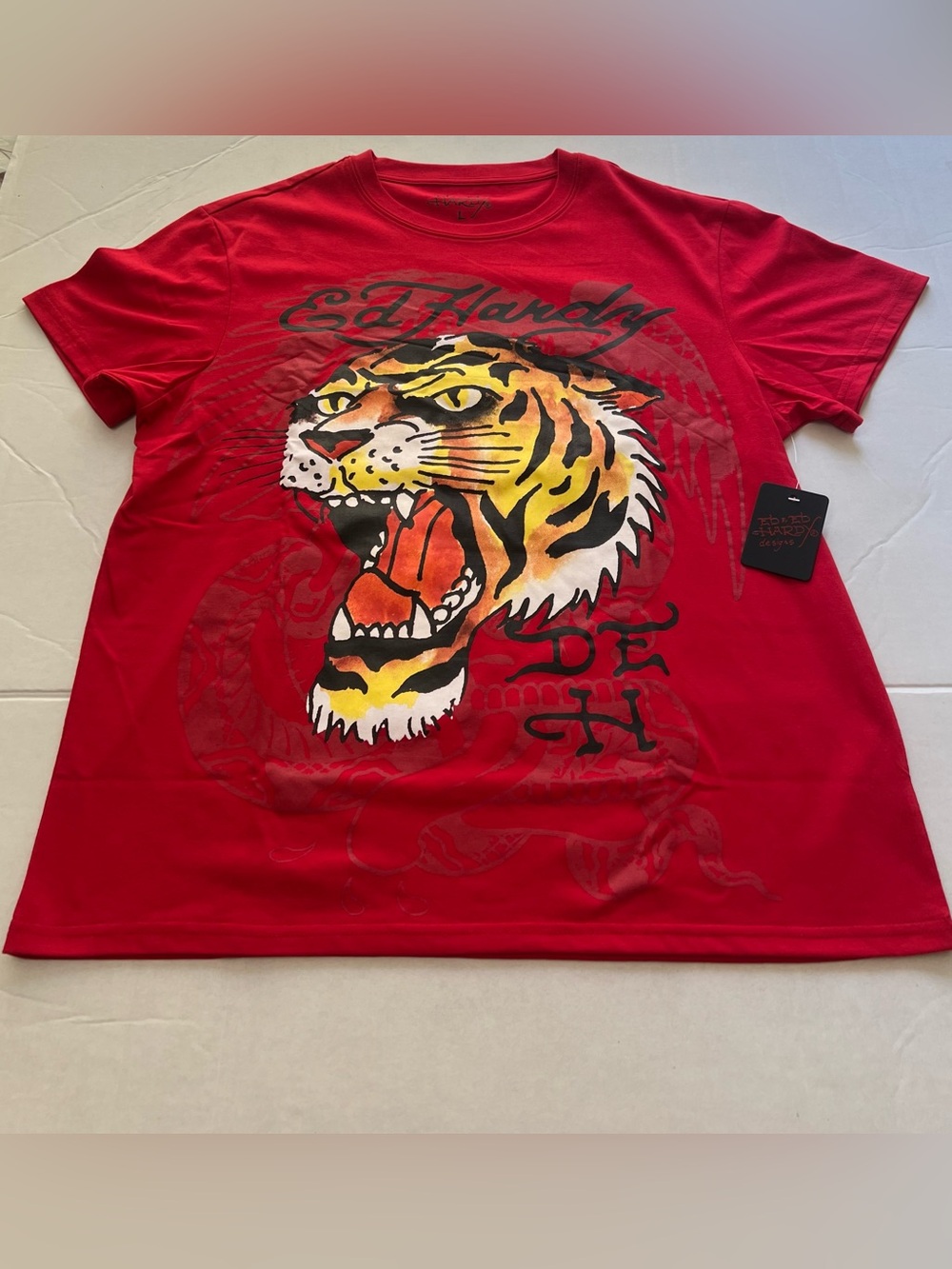 Ed Hardy Red Short-Sleeve Tee with Roaring Tiger Graphic